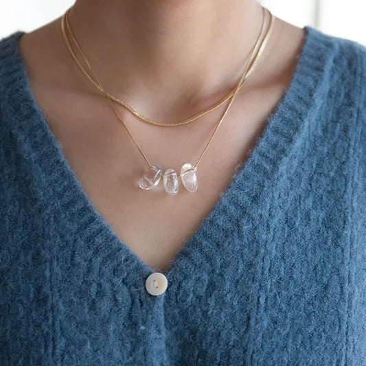 Brass With 18K Layered Snake Chian Crystal Clear Beads Necklace Women  Jewelry Designer T Show Runway Gown  Rare Glam Japan Ins
