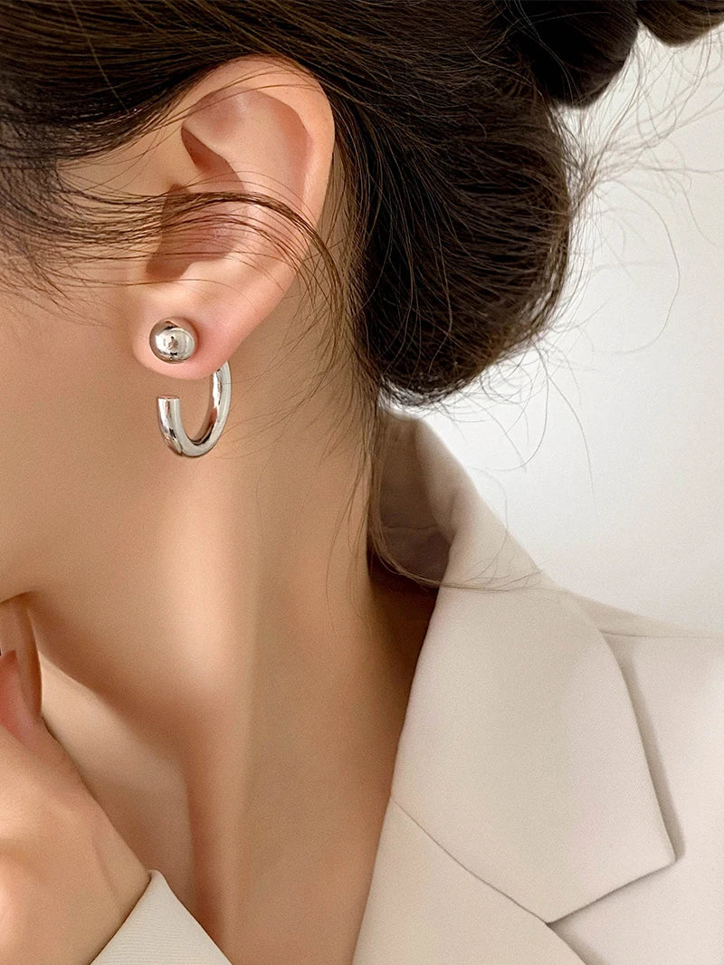 Brass Simply Ball Stud CC Earrings Women Jewelry Punk Party T Show Gown Runway Trendy  Korean Japan  Style INS