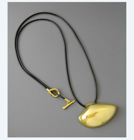 Brass With 18K Gold Long Leather Chain Big Shiny Beads Necklace Women Jewelry Punk Designer Runway Rare Gown Boho Japan Korean