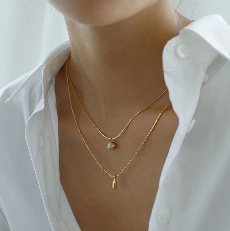Titanium With 18K Layered Chian Shell Eye Pendant Necklace Women Jewelry Punk Designer Runway Rare Gown Boho Japan Korean