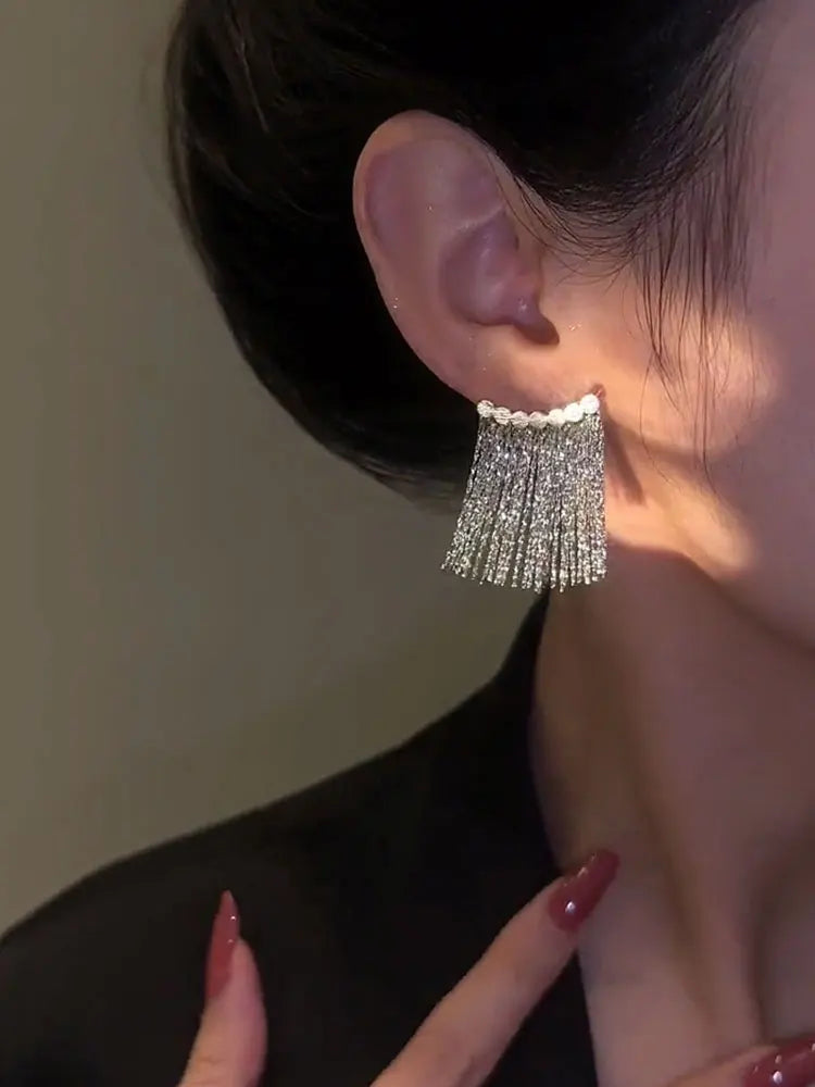 Brass With 18K Gold Tassel  Drop Earrings Women Jewelry Punk Party T Show Gown Runway Korean Japan INS