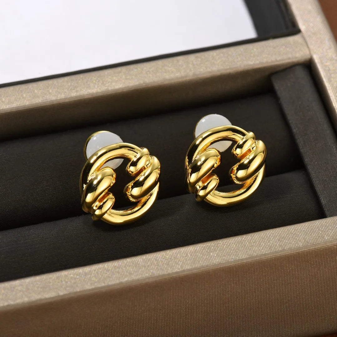 Brass With 18K Gold Small Size Twist Stud Earrings Women Jewelry Punk Party T Show Gown Runway Trendy  Korean Japan Israel INS
