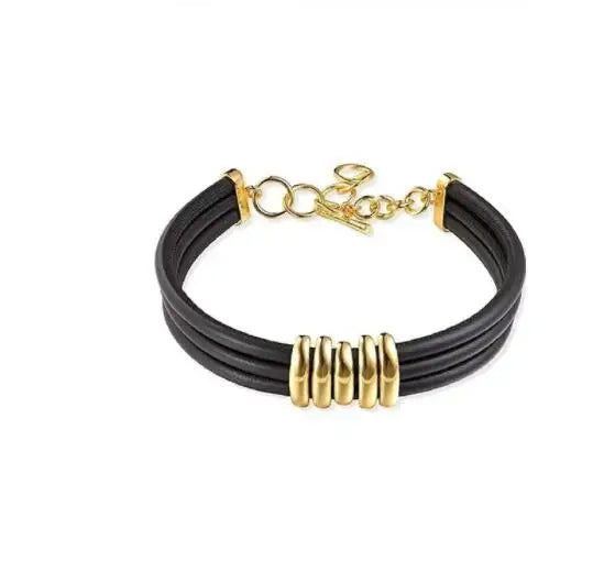 Brass Statement Chunky Leather Choker Bracelet Women Jewelry Designer T Show Runway Gown Rare INS Japan Korean Trendy