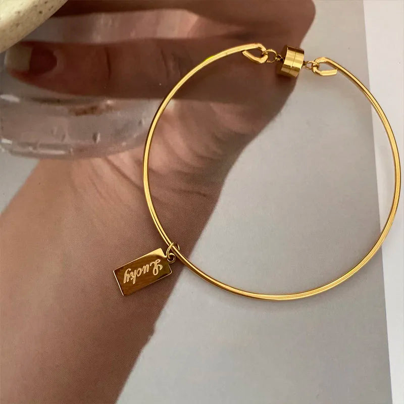 Titanium With 18K Simply Lucky Bangle Women Jewelry Chic Gown Party T Show Sweet Boho OL Simply INS Japan Korean