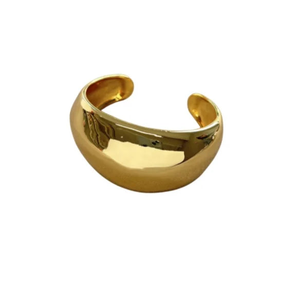 Brass With 18K Statement Chunky Wide Bangle Women Jewelry Designer T Show Runway Gown Rare INS Japan Korean Trendy
