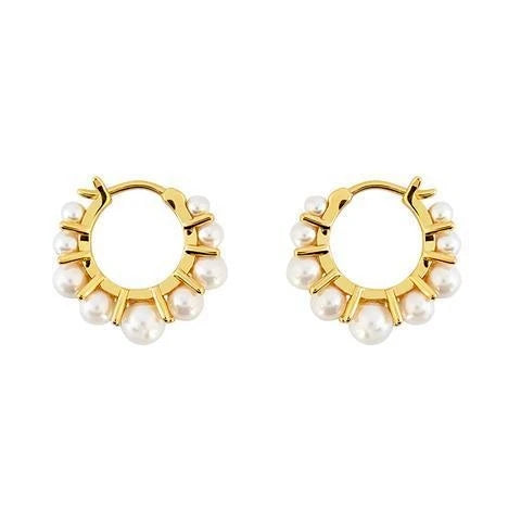 Brass With 18K Gold  Faux Pearl Hoop Earrings Women Jewelry Party T Show Gown Punk Gothic Top Runway Korean Japan