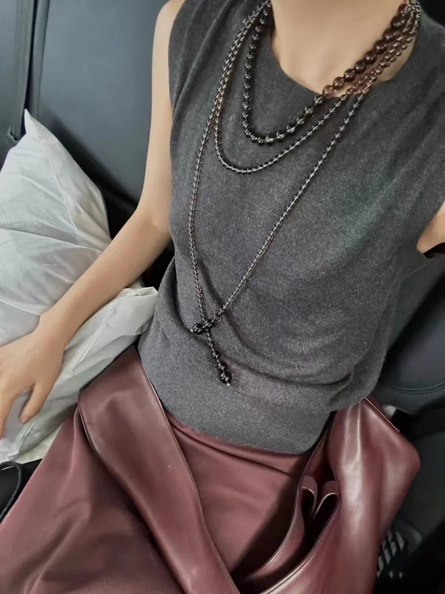 Brass With 18K Natural Crystal Beads Necklace Women  Jewelry Designer T Show Runway Gown  Rare Glam Japan Ins