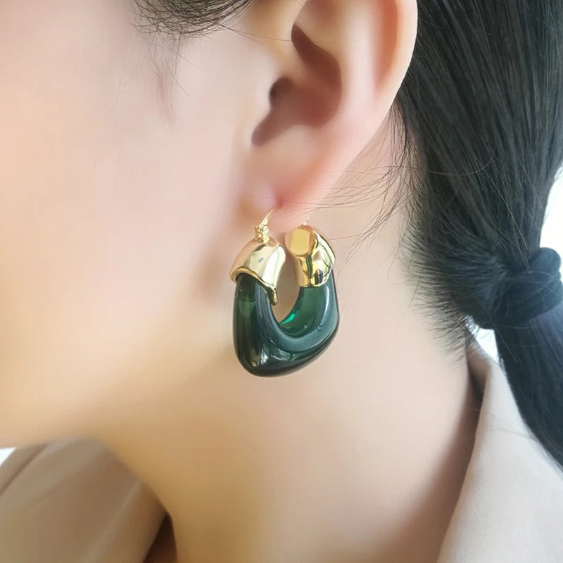 Brass With 18K Gold Resin Statement Hoop Earrings Women Jewelry Punk Party Gown  Runway  Korean Japan