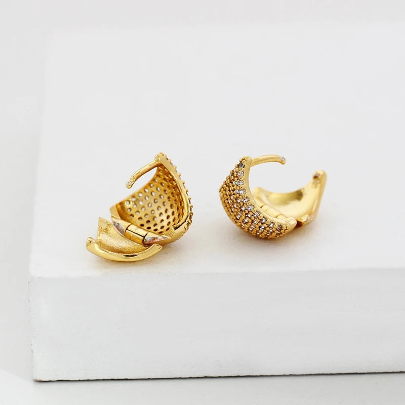 Brass With 18k Gold Circle Zirconia Hoop Earrings Women Jewelry Party Boho T Show Gown Runway  Party Rare Korean Japan Trendy