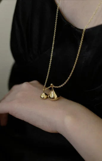Brass Long Chain Double Water Drop Pendant Necklace Women Jewelry Punk Designer Runway Rare Gown Boho Japan Korean