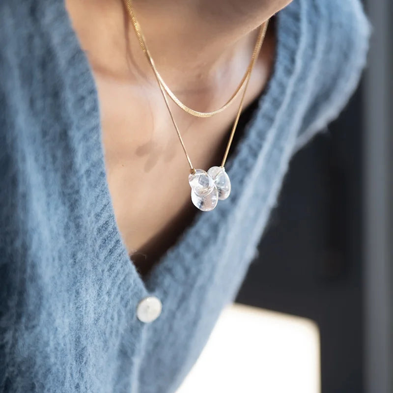 Brass With 18K Layered Snake Chian Crystal Clear Beads Necklace Women  Jewelry Designer T Show Runway Gown  Rare Glam Japan Ins