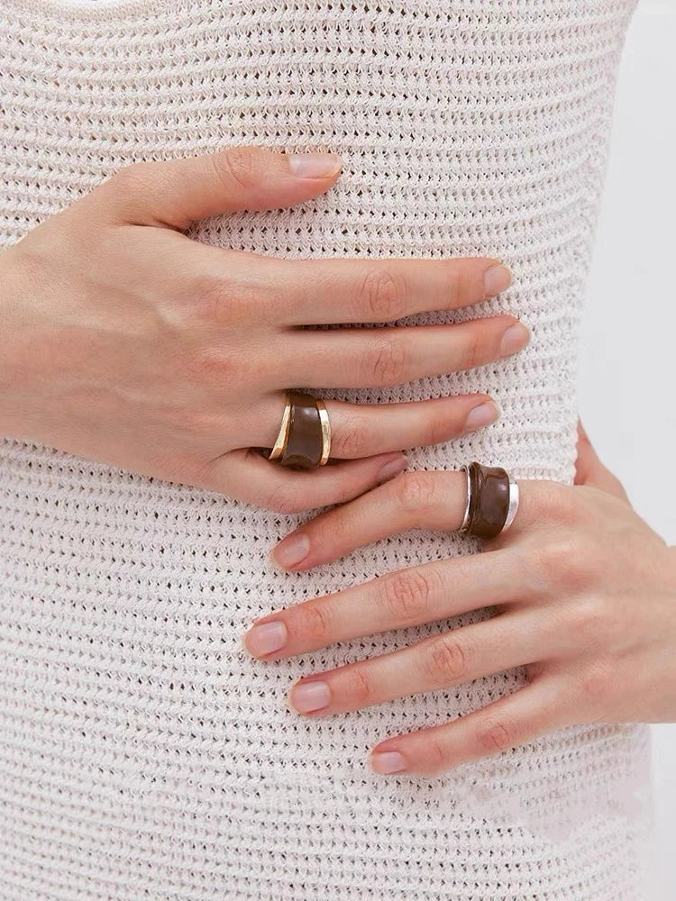 Brass Chocolate Color Layered Rings Women  Jewelry Punk Designer Club Cocktail  Party Boho Japan Korean