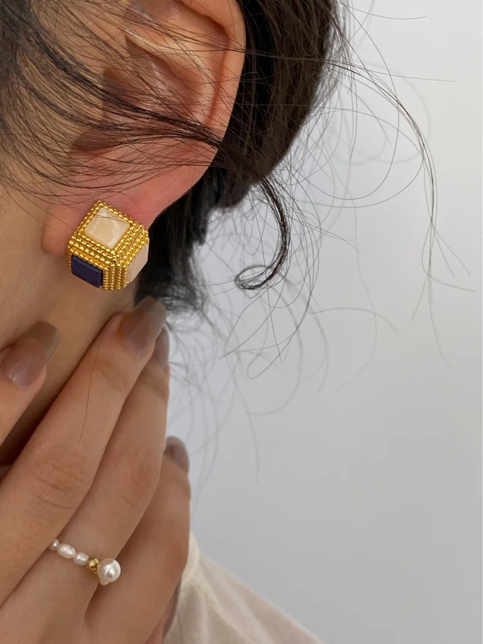 Brass Vintage Geo Colorful Square Earrings Women Jewelry Party Boho T Show Gown Runway Rare Korean Japan Trendy