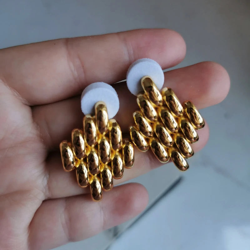 Brass With 18K Geo Braided Stud Earring Women Jewelry Punk Designer Runway Rare Simply Gown Boho Japan Korean