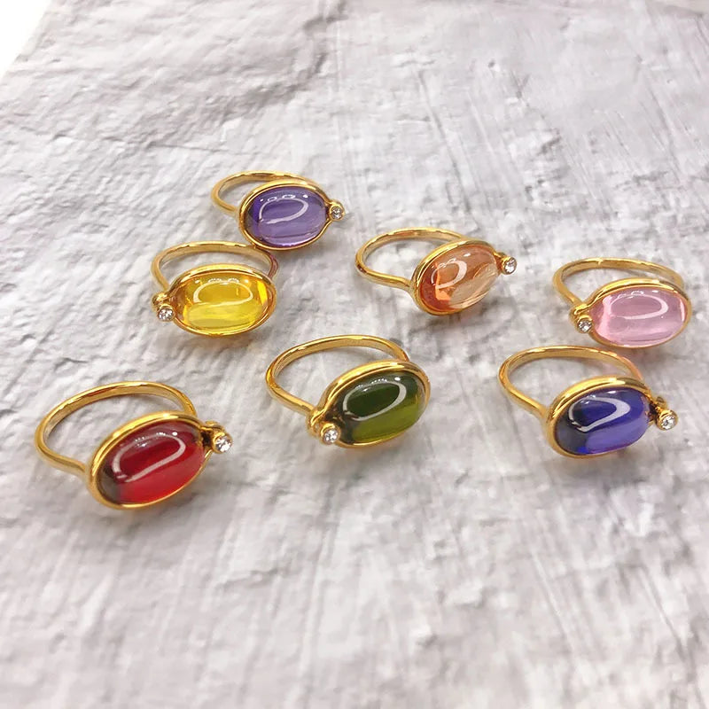Brass With 18 K Gold Colorful Rhinestone Crystal Ring Women Jewlery Designer T Show Club Cocktail Party Rare Japan Korean