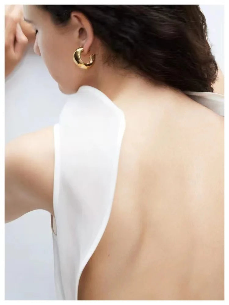 Brass Retro Chunky Irregular CC Hoop Earrings Women Jewelry Punk Party T Show Gown Runway Korean Japan INS
