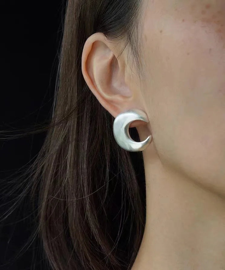 Brass Retro Moon Shape Stud Earrings Women Jewelry Punk Party T Show Gown Runway Trendy  Korean Japan Israel  Style INS