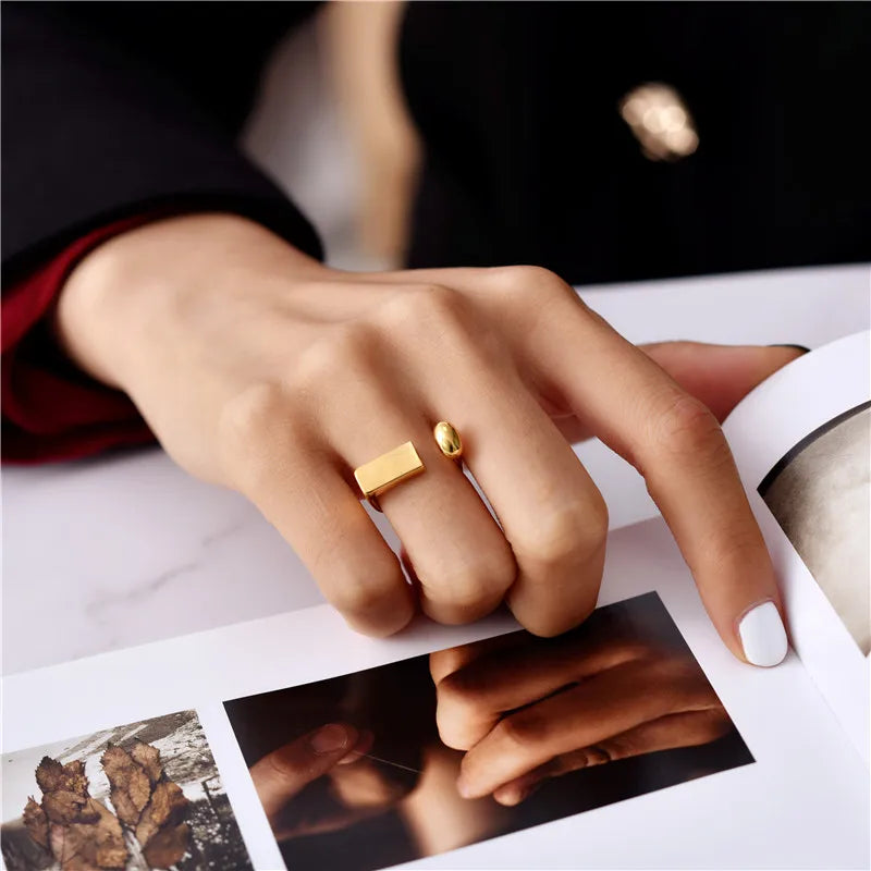 Brass Geo Solid Rings Women Jewelry Punk Boho Party Designer Club Cocktail Party Ins Rare Japan South Korean