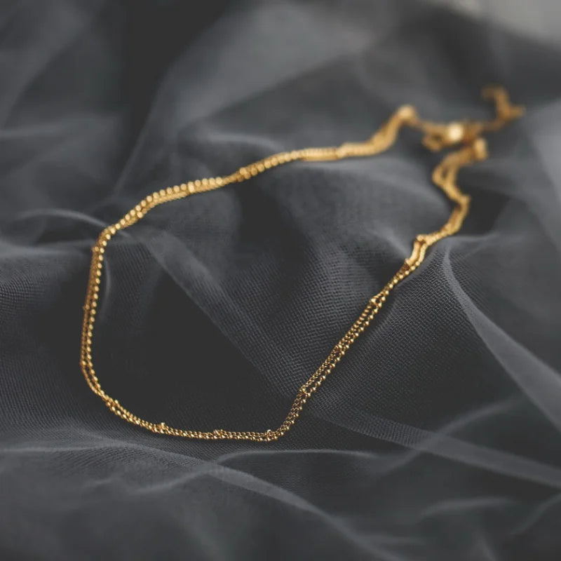 Titanium With 18K Layered Beads Chian Necklace Women 361 L Stainless Steel Jewelry Runway Party Japan Souch Korea Fashion