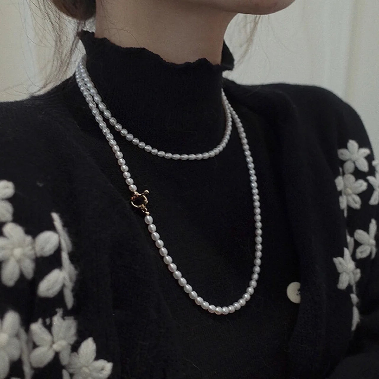 14K Gold Filled OT Chain Real Pearl  Necklace Designer T Show Runway Gown  Rare INS Japan Korean Boho Top