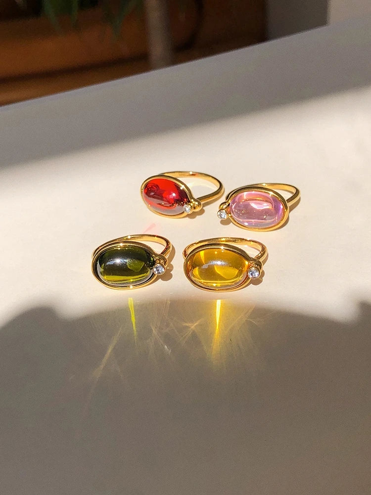 Brass With 18 K Gold Colorful Rhinestone Crystal Ring Women Jewlery Designer T Show Club Cocktail Party Rare Japan Korean