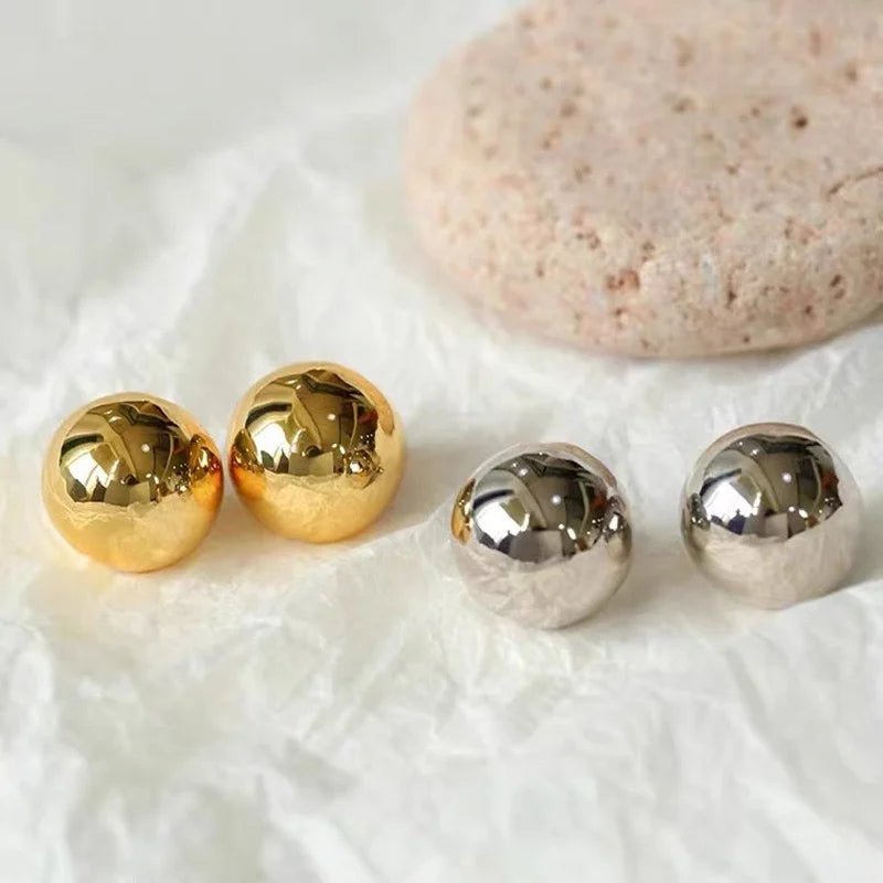 Brass Retro Geo Half Ball Earrings Women Jewelry Punk Party T Show Gown Runway Trendy  Korean Japan INS