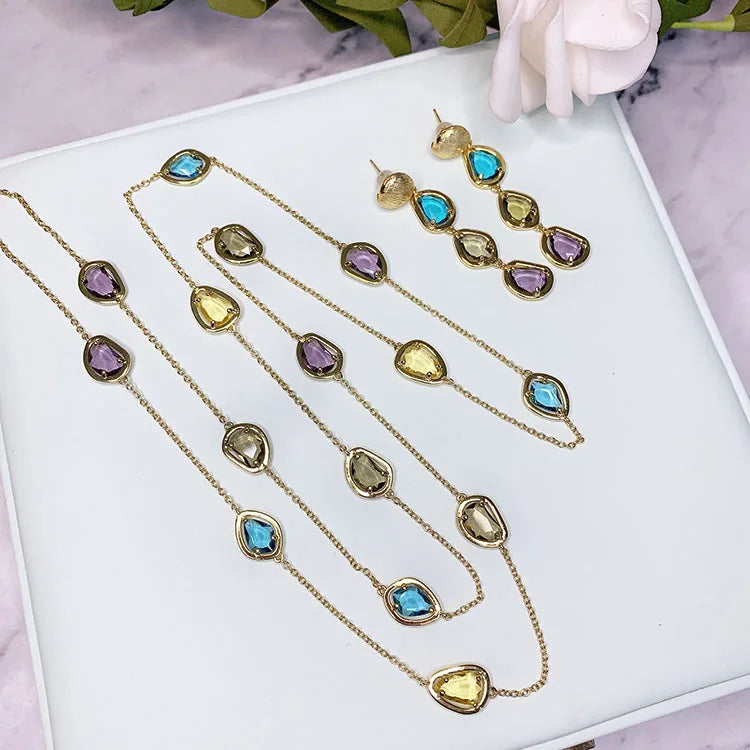 Brass Stuning Colorful Bead sPendant Necklaces Women Jewelry Punk Hiphop Designer Runway Rare  Gown Boho Top Japan Korean