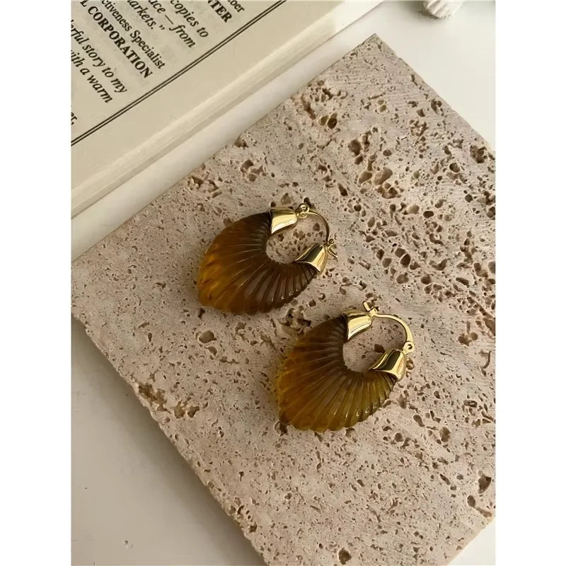 Brass With 18k Gold Geo Leaves Crylic Earrings Women Jewelry Party T Show Gown Punk Gothic Top Runway Korean Japan