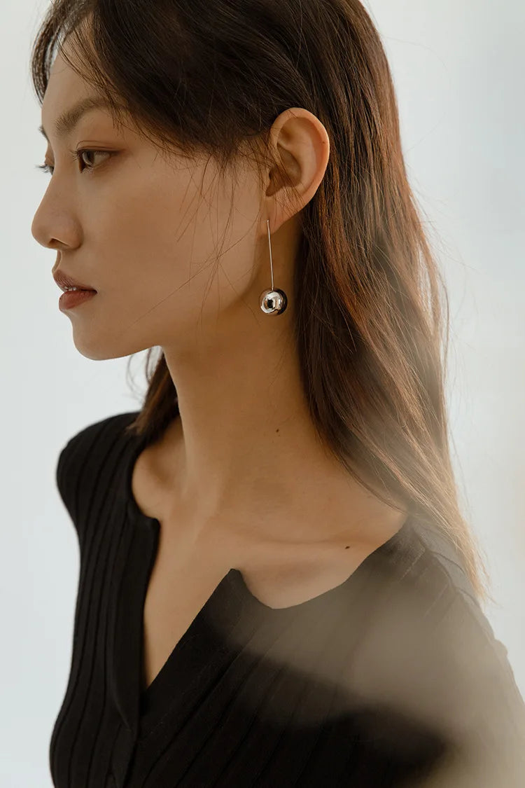 Brass With 18K Gold Long Ball Drop Earrings  Women  Jewelry Punk Party Gown  Runway Korean Japan INS Fashion