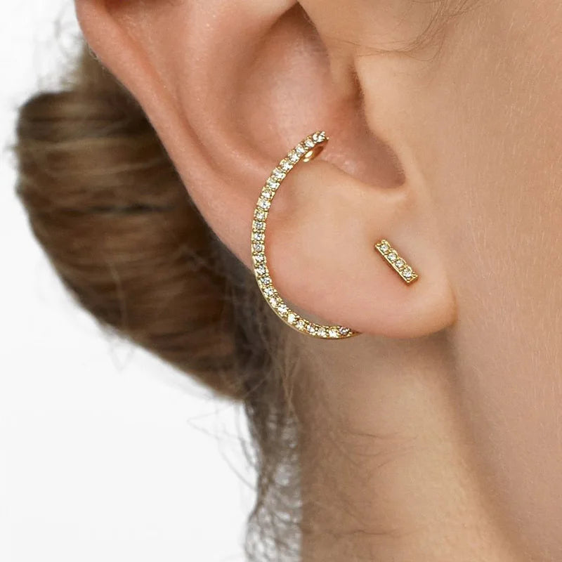 Brass With 18k Gold AAA Zircon Twist Ear Jacke Earrings Women Jewelry Party Boho T Show Gown Runway Rare Korean Japan Trendy INS
