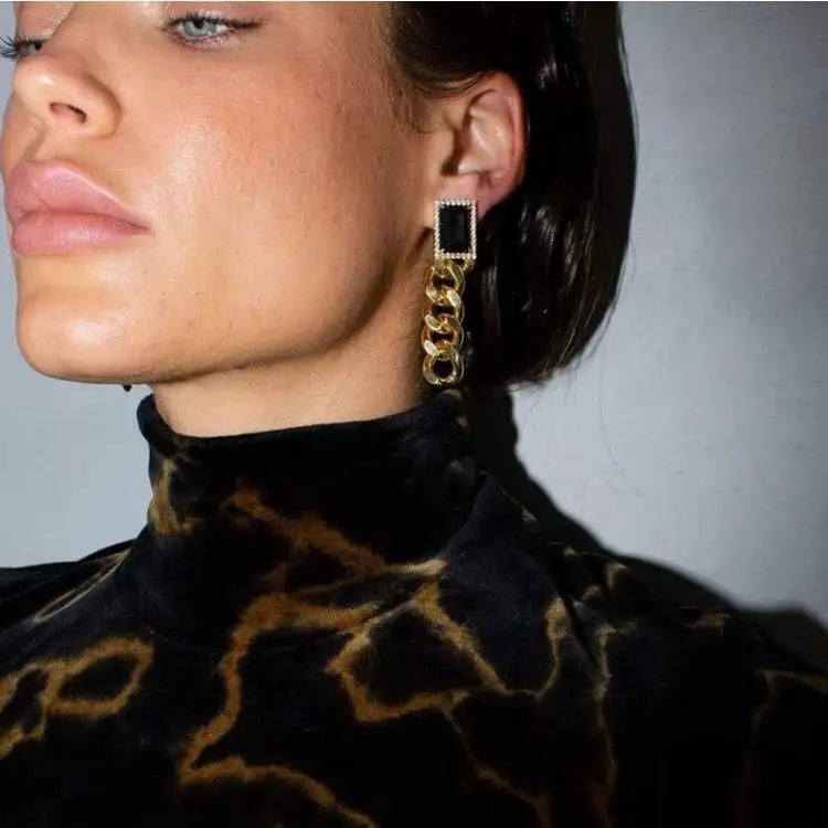 Brass With 18K Gold Zircon Black Jade Statement Necklace Women  Jewelry Runway Gown Hiphop Rare Glam Japan Korean Fashion