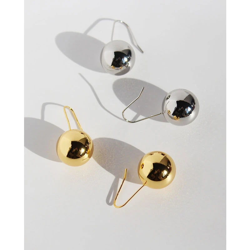 Brass With 18K Gold Ball Hoop Earrings Women Jewelry Party Boho T Show Gown Runway Rare Korean Japan Trendy