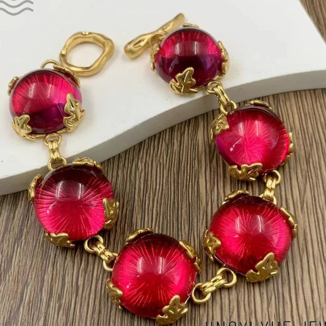 Brass Colorful Chunky Glass Crystal Beads Bracelet Women Men Lover Jewelry Designer T Show Runway Gown INS Japan Korean