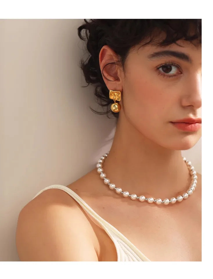 Brass With 18K Gold Ball Drop Earrings Women Jewelry Punk Party Gown  Runway Korean Japan INS Boho Top