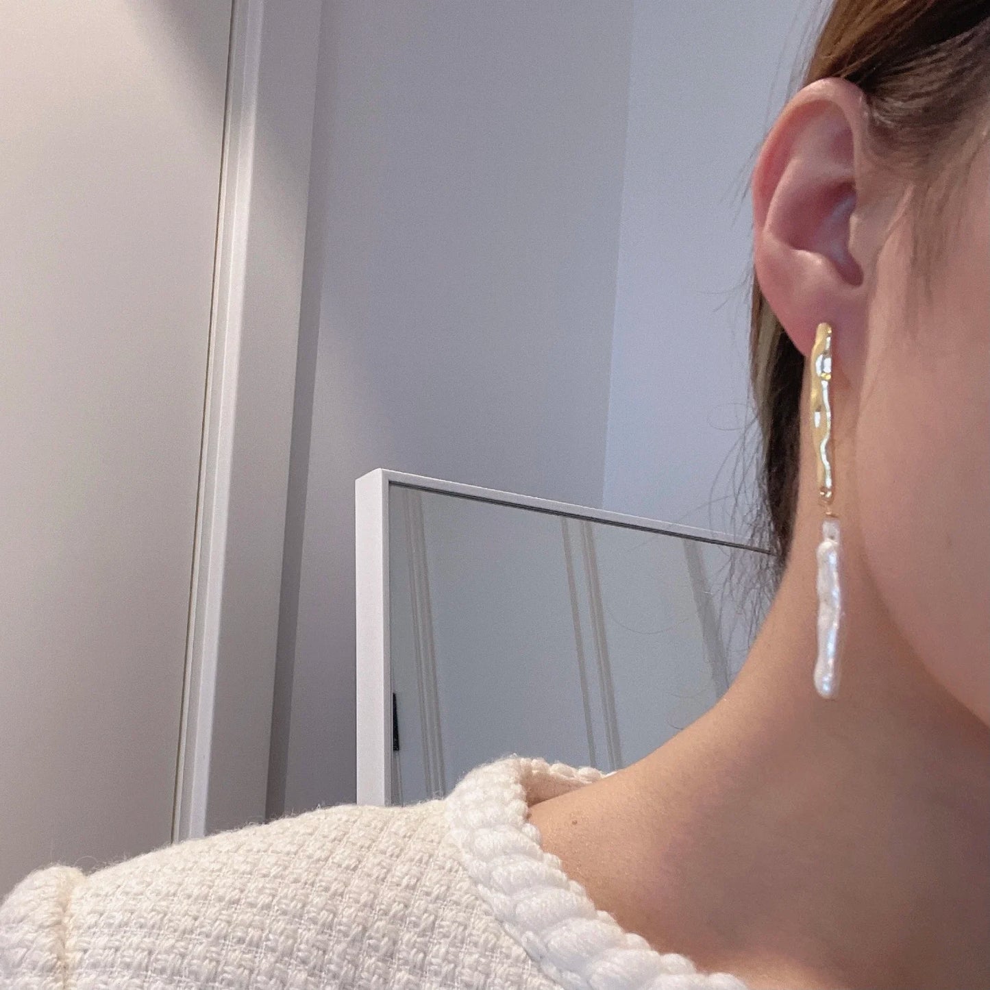 Brass With 18k Gold Real Baroque Pearl Drop Earrings Women  Jewelry Party T Show Gown Punk Gothic Top Runway Korean Japan
