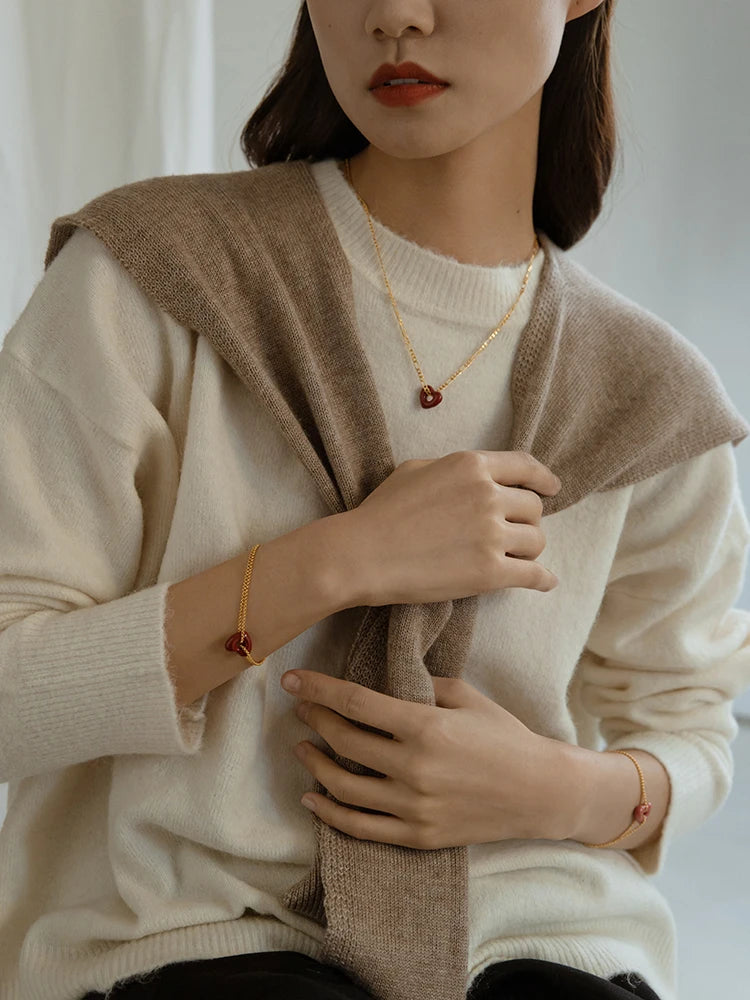 Brass Plated 18K Gold Geo Chained Heart Necklaces Women  Jewelry Punk Party T Show Designer Club Ins Rare Japan Korean Trendy