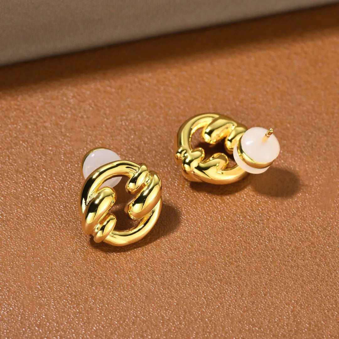 Brass With 18K Gold Small Size Twist Stud Earrings Women Jewelry Punk Party T Show Gown Runway Trendy  Korean Japan Israel INS