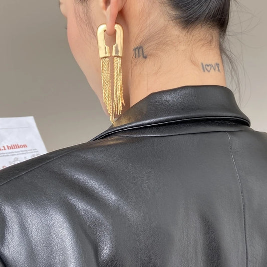 Brass With 18K Gold Long Tassel  Statement Drop Earrings Women Jewelry Party T Show Gown Punk Gothic Top Runway Korean Japan
