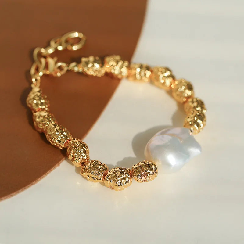 Brass With 18K Natural Baroque Pearl Beads Choker Necklace Punk Party Gown Runway rare Boucle d'oreille Korean Japan Style