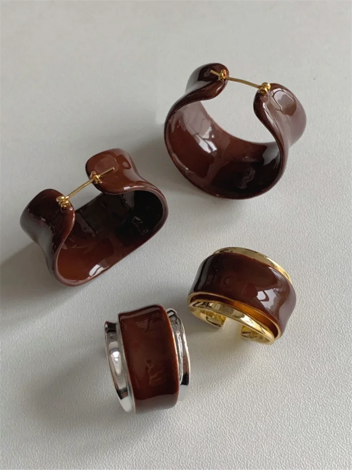 Brass Chocolate Color Layered Rings Women  Jewelry Punk Designer Club Cocktail  Party Boho Japan Korean