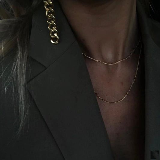 Titanium With 18K Gold Layered Chains Necklaces Women Stainess Steel Jewelry T Show Runway Gown Jewelry Rare INS  Japan Korean