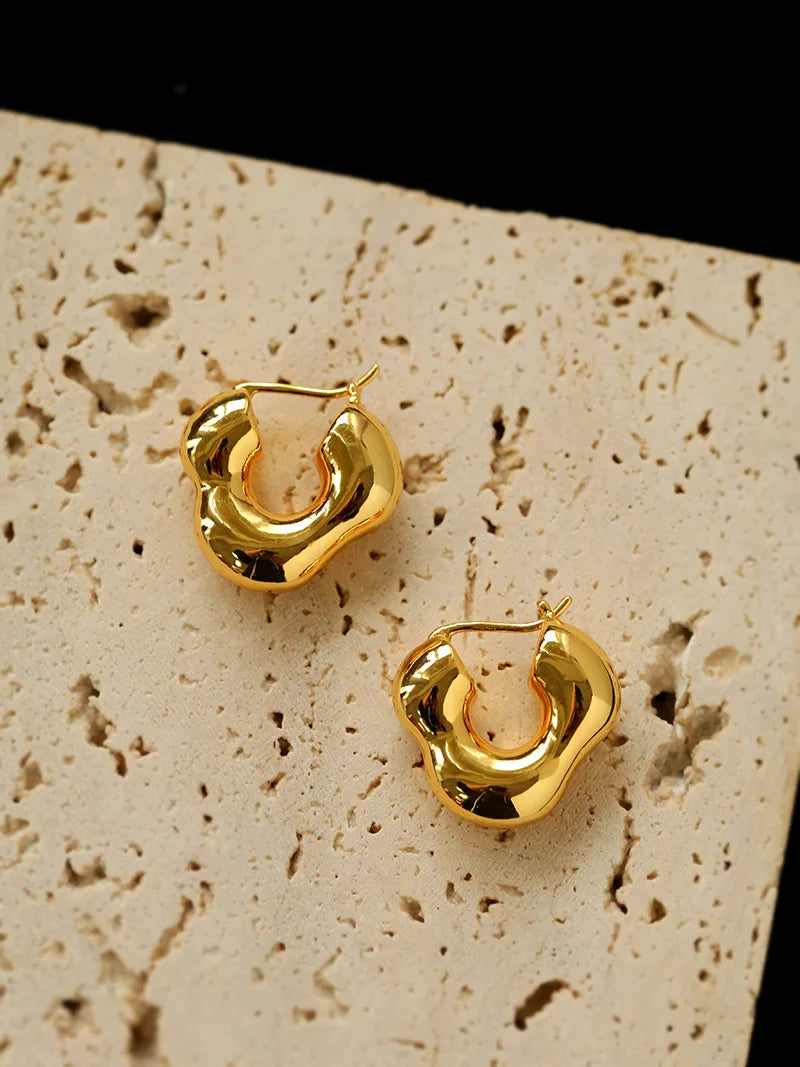 Brass Flower Solid Hoop Earrings Women Jewelry Punk Party T Show Gown Runway Korean Japan INS