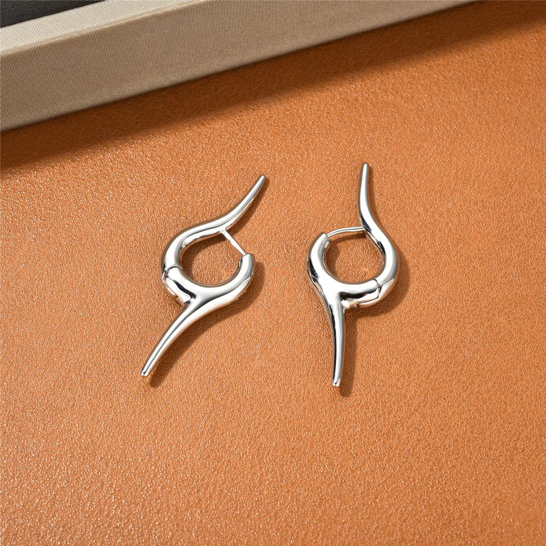 Brass Silver Color Irregular Earrings Women Jewelry Punk Party T Show Gown Runway Korean Japan INS