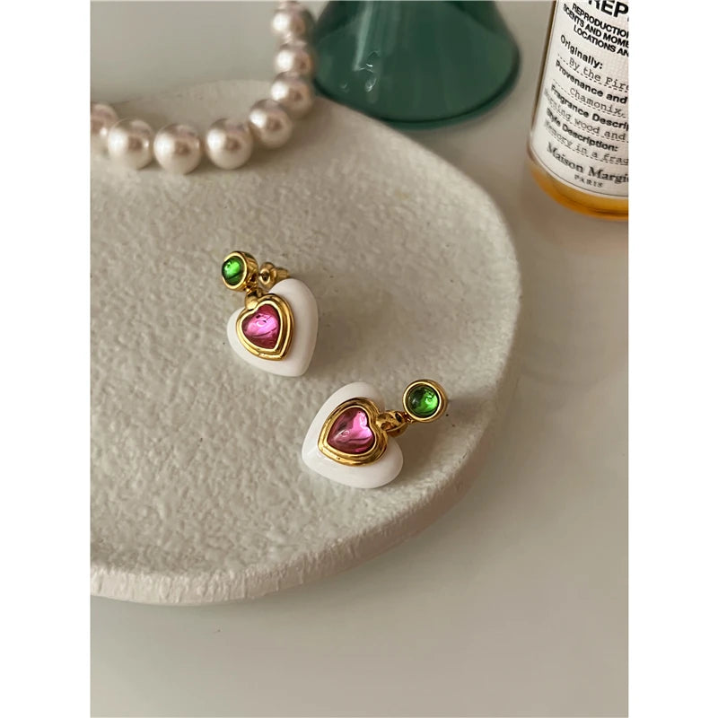 Brass Clorful Heart Drop Earrings Women Jewelry Punk Party Gown Runway rare Boucle d'oreille Korean Japan  Style Fashion