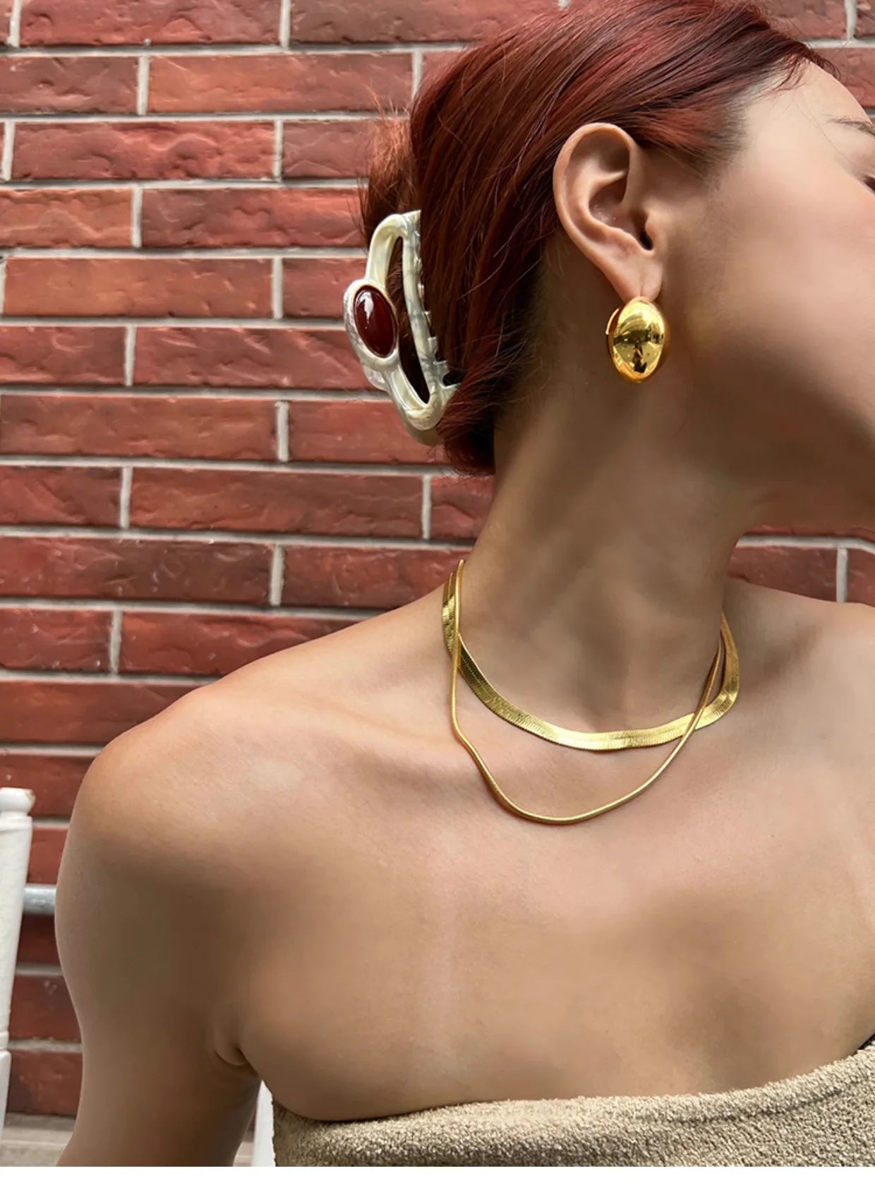 Brass Shiny Eggs Stud Earrings Women Jewelry Punk Party T Show Gown Runway Trendy  Korean Japan Israel  Style INS