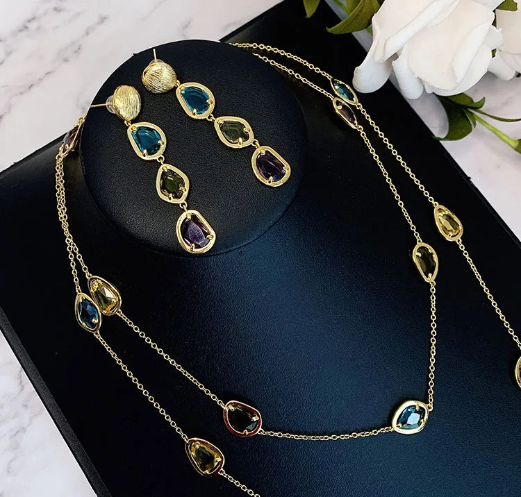 Brass Stuning Colorful Bead sPendant Necklaces Women Jewelry Punk Hiphop Designer Runway Rare  Gown Boho Top Japan Korean
