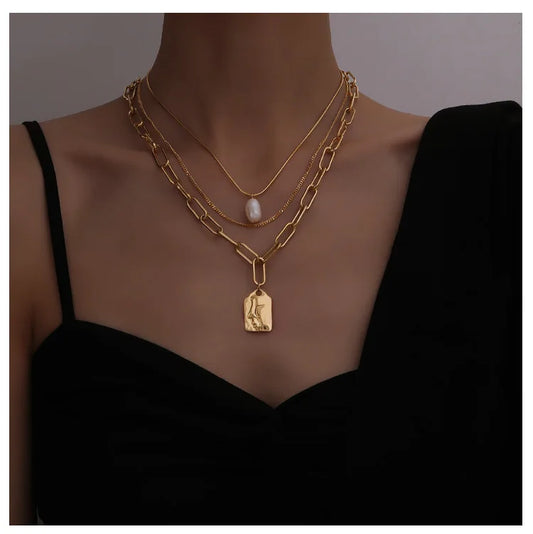 Titanium With 18K Gold Geo Chained Statement Necklace Women  Jewelry Designer T Show Runway Gown Rare INS Japan Korean Fashion