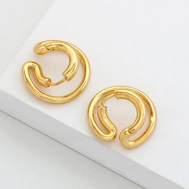 Brass With 18k Gold Creative Wave Clip Earrings Women Jewelry  Party T Show Gown Runway rare Korean Japan Trendy INS