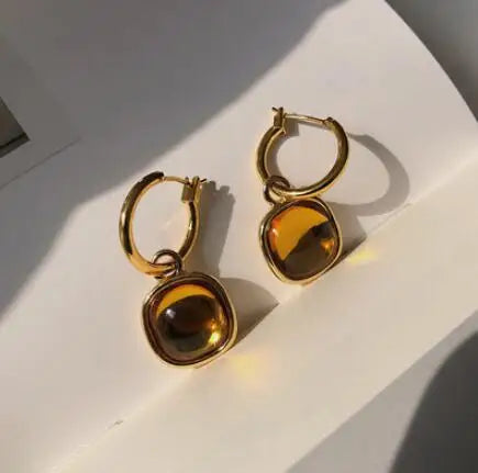 Brass With 18k Gold Candy Color Crystal Statement Drop Earrings Women Jewelry Party Boho T Show Gown Runway Rare Korean Japan