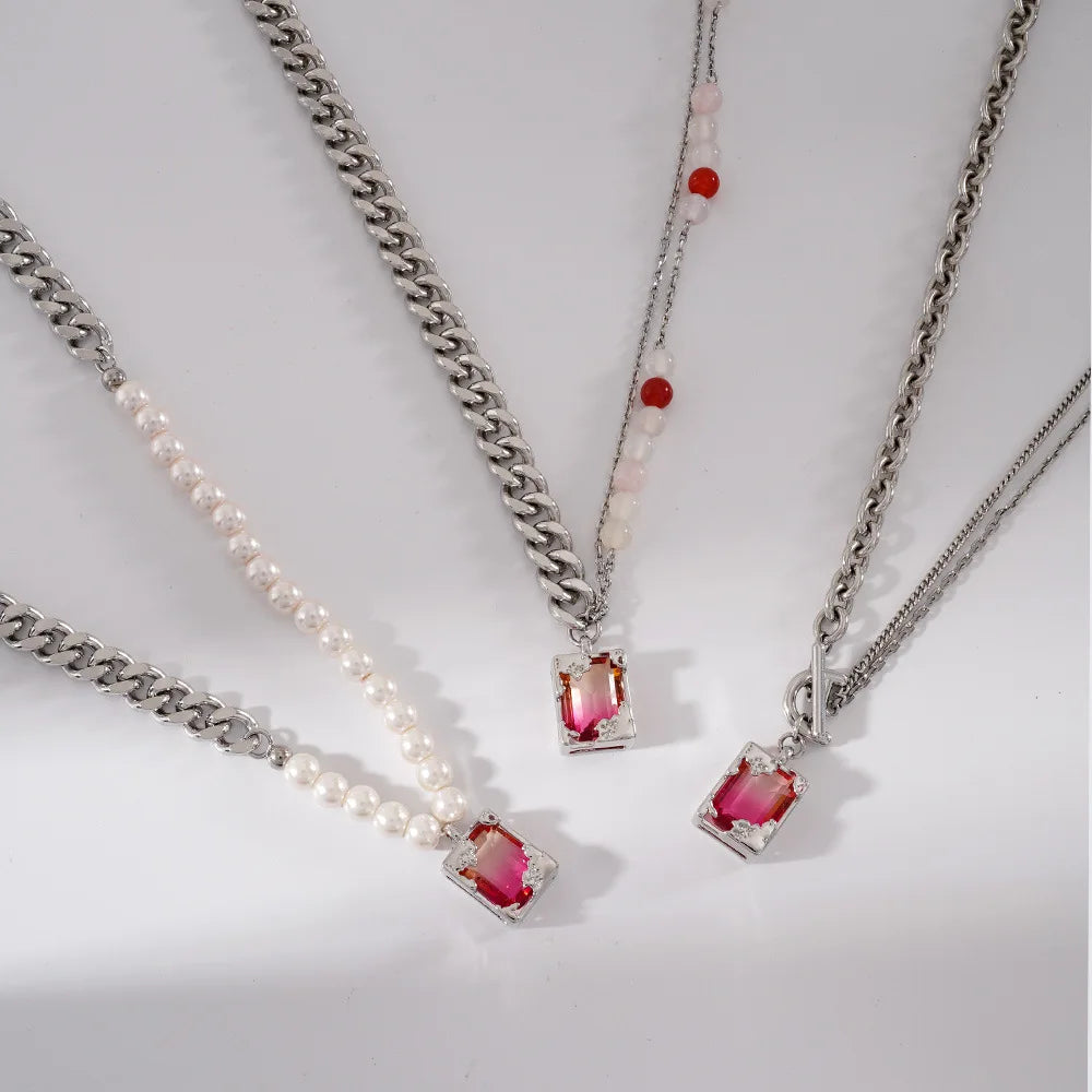 Brass AAA Zircon Red Natural Stone Necklace Women Jewelry Punk Designer Runway Rare Simply Gown Boho Japan Korean